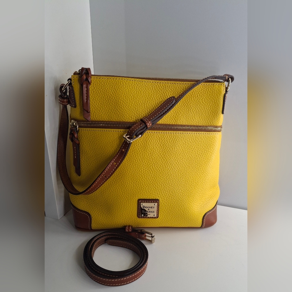 Dooney & Bourke Yellow Crossbody Bag with Brown Trim